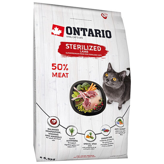 Sausā barība kaķiem - Ontario Cat Sterilised Lamb