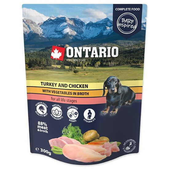 Консервы для щенков — Ontario Dog Turkey, Chicken and vegetables in broth, 300 г