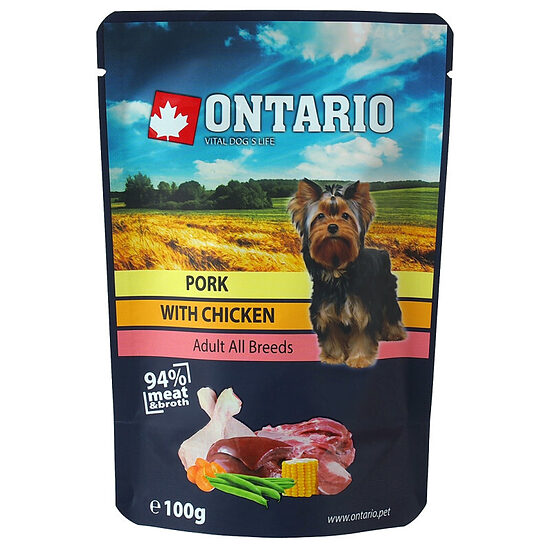 Консервы для собак — Ontario Dog Pork with Chicken in Broth, 100 г