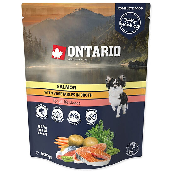 Konservi suņiem - Ontario Dog Salmon with vegetables in broth, 300 gr