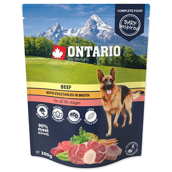 Konservi suņiem - Ontario Dog Beef with vegetable in broth, 300 gr