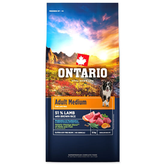 Ontario Adult Medium Lamb and Brown Rice, 12 kg