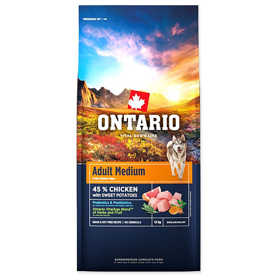 Sausa barība suņiem - Ontario Adult Medium Chicken & Sweet Potatoes 12 kg