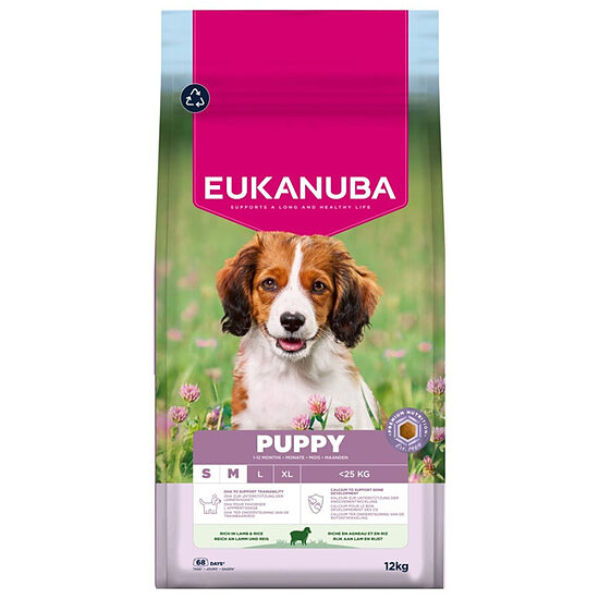 Сухой корм для щенков — Eukanuba Puppy & Junior Small & Medium Lamb & Rice 12 кг  Код товара: 113097