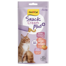 Gardumi kaķiem - GimCat SNACK CREAM + SALMON & PUMPKIN (SENIOR) 6x15g