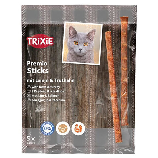 Gardumi kaķiem - Trixie Premio Sticks Anti-Hairball 5*5g, lamb/turkey