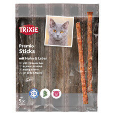 Gardumi kaķiem - Trixie Premio Quadro Sticks anti hairball, ar vistas gaļu un aknām, 5*5 g