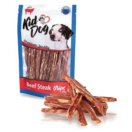 KIDDOG beef steak strips 80 g -  liellopa gaļas strēmeles
