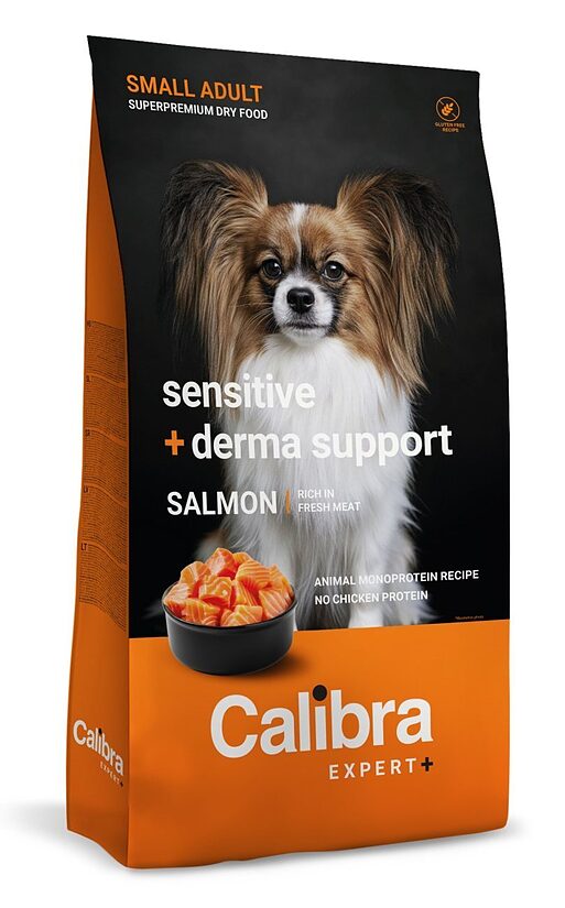 Calibra Dog EXPERT+ Pieaugušajiem mazo šķirņu suņiem jutīgai ādai & Derma Support 400g