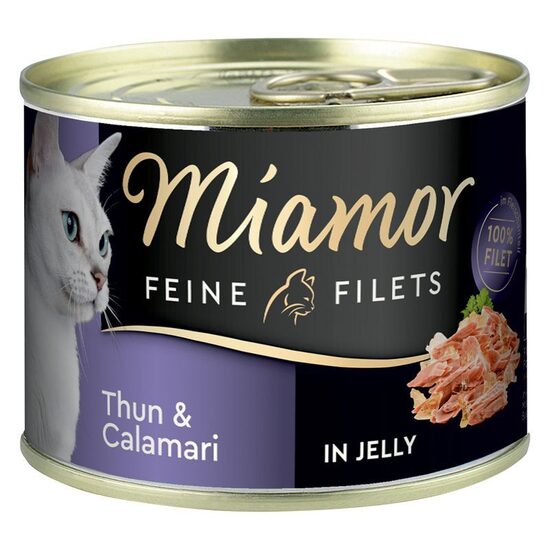 Miamor Feine Fillets Tuna & Squids 185g - filejas gabaliņi želejā ar tunci un kalmāriem