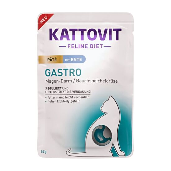 KATTOVIT Gastro Pate Ente 85g - pastēte ar pīli Gremošanas traucējumu kompensēšanai un aizkuņģa dziedzera nepietiekamības atbalstam