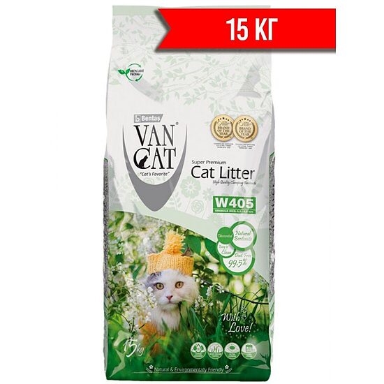 VAN CAT Standard Baby Powder крупный цементирующий песок для кошачьего туалета 15kg