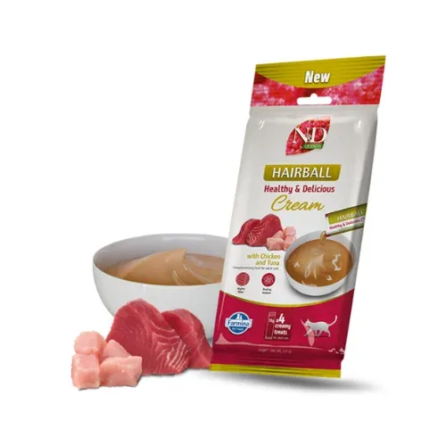N&D CAT CREAMY QUINOA HAIRBALL CHICKEN & TUNA 60G N4 