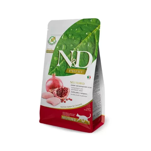 N&D CAT PRIME CHICKEN POMEGRANATE NEUTERED 10kg -  bezgraudu barība ar vistas gaļu, granātāboliem pieaugušiem sterilizētiem un kastrētiem kaķiem