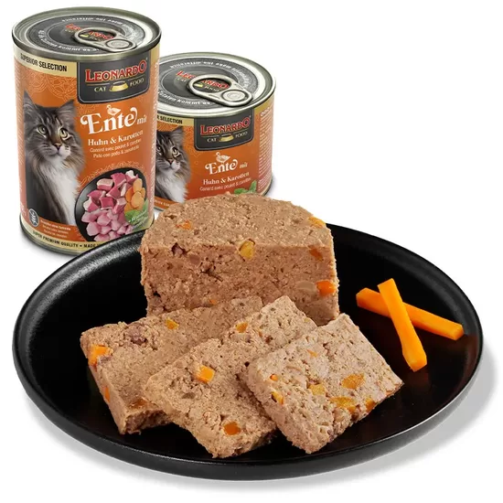 Leonardo Duck with Chicken & Carrot 400g - konservi kaķiem ar pīli, vistu un burkāniem 