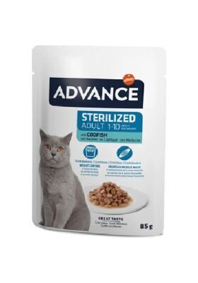 Advance Cat Sterilized Codfish 85gr - mitrā barība sterilizētiem pieaugušiem kaķiem. Ar mencu
