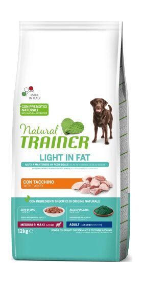 NATURAL TRAINER DOG LIGHT MEDIUM/MAXI TURKEY 12KG - корм для поддержания здорового веса у взрослых собак больших и средних пород
