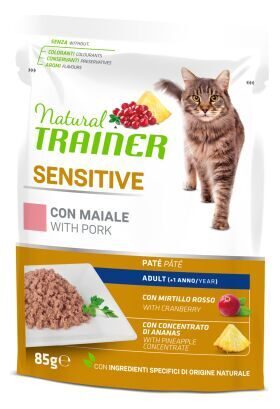 NATURAL TRAINER SENSITIVE PORK 85G - pilnvērtīga un sabalansēta barība pieaugušiem kaķiem
