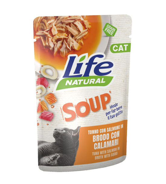 Life Cat Natural Soup with Tuna & Salmon in broth with squid 60g
