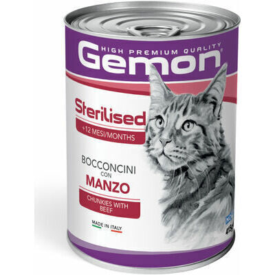 GEMON Wet Cat chunkies Sterilised Adult with beef 415 g - konservi sterilizētiem kaķiem ar liellopu