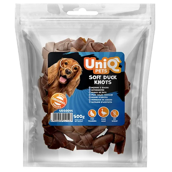UNIQ PETS DOG SNACKS CHEWY soft duck knots - gardums suņiem, mīkstas pīles gaļas mezgliņi 500g