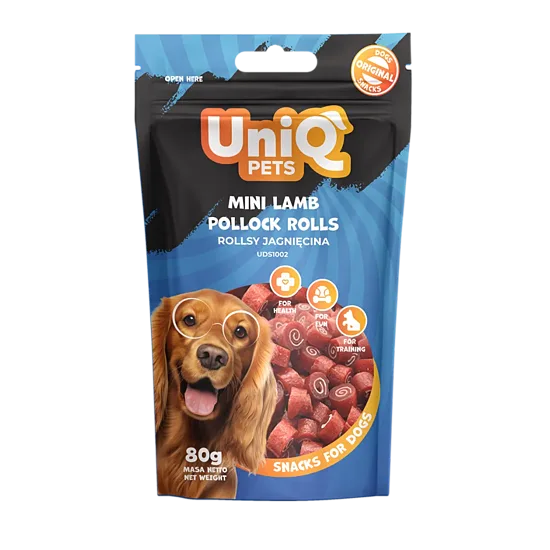 UNIQ PETS dog snacks mini lamb pollock rolls - gardums suņiem sushi ar jēra gaļu un pollaku 80g