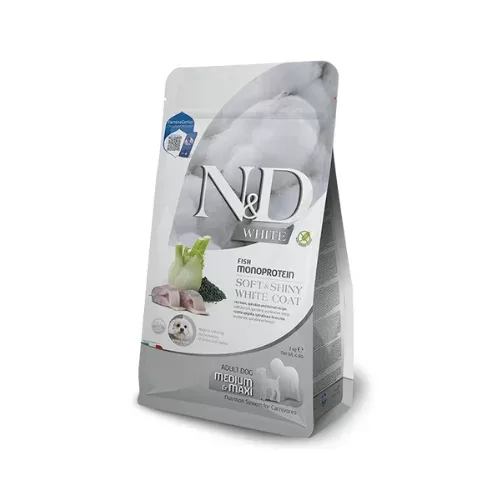 N&D DOG WHITE COAT SPIRULINA SEA BASS FENNEL MEDIUM MAXI 7kg