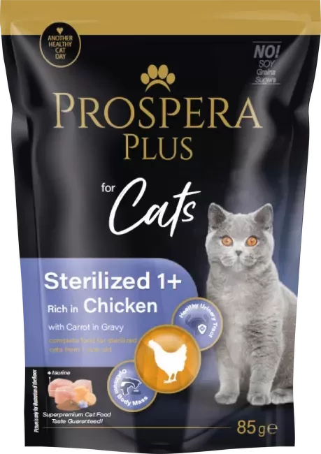 Prospera Plus, Cat Pouch Sterilized 1+, Chicken and Carrot, 85 g 