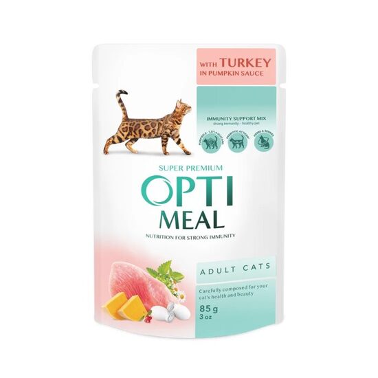 OPTIMEAL CAT with Turkey in pumpkin sauce 85 g - Корм для взрослых кошек с индейкой в ​​тыквенном соусе