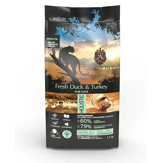 Ambrosia Grain-Free Fresh Duck & Turkey - Senior, Light, Sterilized Cat