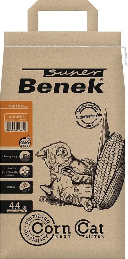 Super Benek Corn Cat 7 L - кукурузный наполнитель для кошачьих туалетов