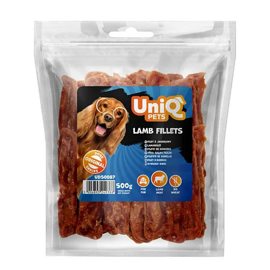 UNIQ PETS DOG SNACKS MEATY lamb fillets - gardums suņiem jēra filejas 500g
