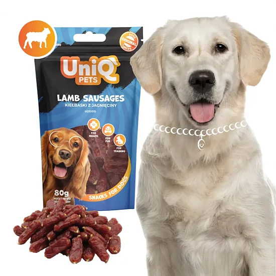 UNIQ PETS dog snacks lamb sausages - gardums suņiem jēra gaļas desiņas 80g