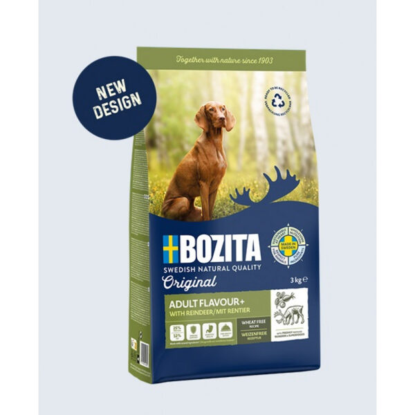 Bozita Original Adult Flavour Plus, 3kg - сухой корм с северным оленем для привередливых собак, без пшеницы