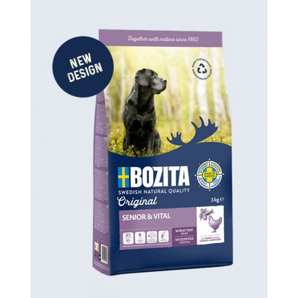 Bozita Original Senior & Vital, 3kg - сухой корм с курицей для пожилых собак, без пшеницы