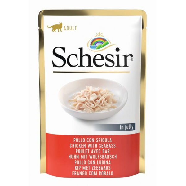 Schesir Cat Chicken with Seabass, 85g - vistas fileja un jūras asaris želejā