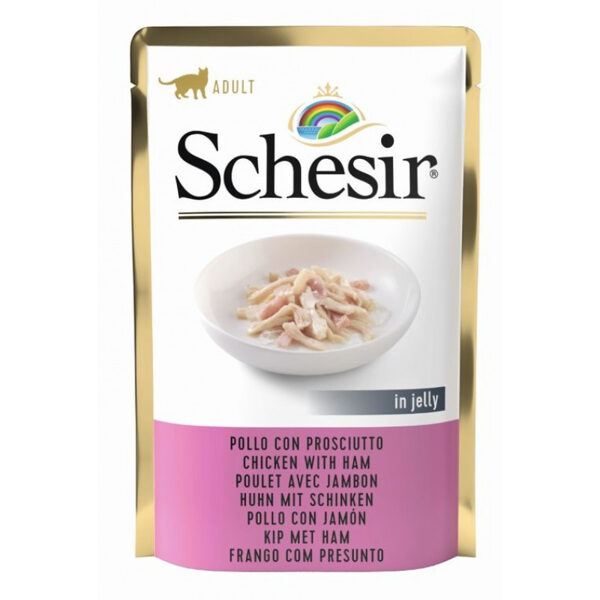  Schesir Cat Chicken with Ham, 85g - vistas fileja un šķiņķis želejā
