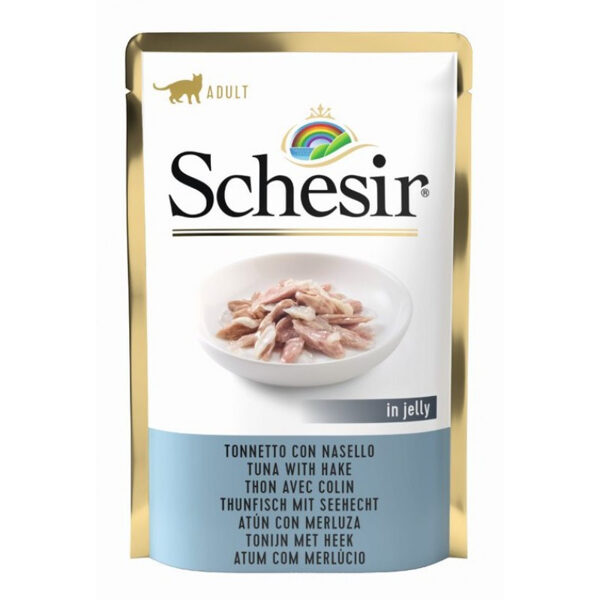 Schesir Cat Tuna with Hake, 85g - tuncis un heks želejā