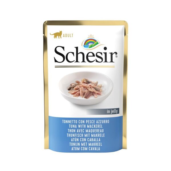 Schesir Cat Tuna with Mackerel in Jelly, 85g - tuncis un skumbrija želejā