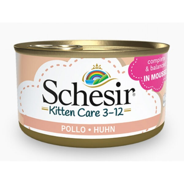 Schesir Kitten Care Mousse Chicken, 85g - vistas uzpūtenis kaķēniem