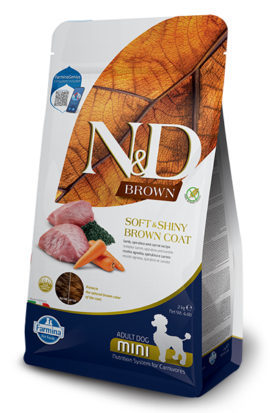 N&D DOG SPIRULINA LAMB CARROT SOFT&SHINY BROWN COAT MINI 2KG