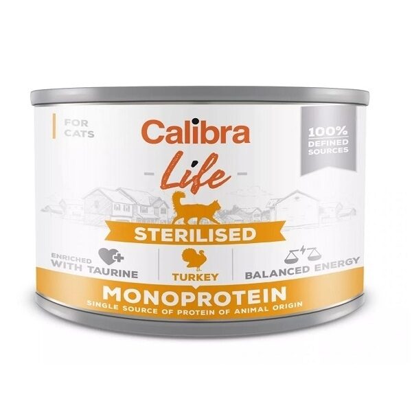 Calibra Cat Life Monoprotein Sterilized Turkey 200g -  konservi ar tītara gaļu sterilizētiem/kastrētiem kaķiem