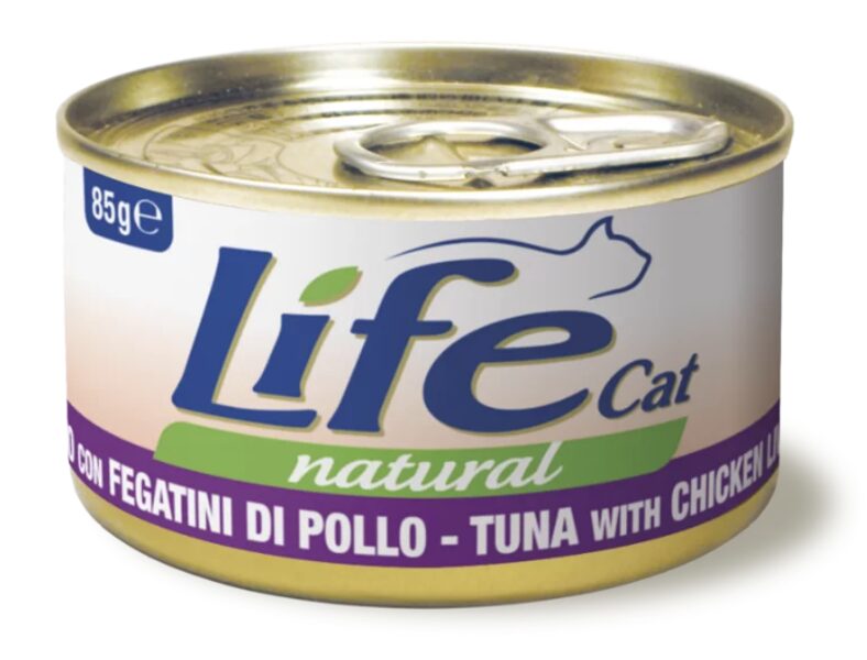 LifeCat Natural Tuna and Chicken Liver 85g - konservi pieaugušiem kaķiem (tuncis + vistas aknas)