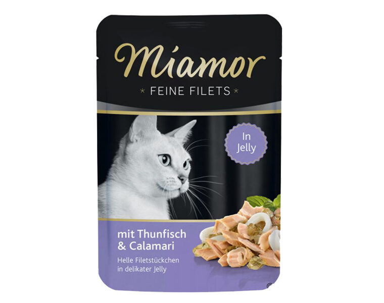  Miamor Feine Fillets 100g  ( tuncis un kalmāri ) - filejas gabaliņi želejā ar tunci un kalmāriem