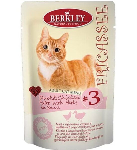 Konservi kaķiem Berkley Fricassee #3 pīles gaļa ar vistas fileju mērcē 85g
