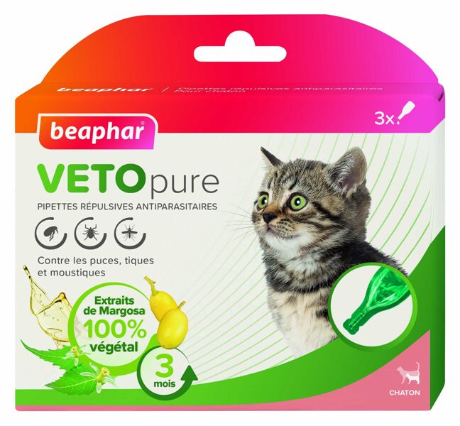 Pilieni pret blusām, ērcēm, odiem kaķēniem - Beaphar Spot on Veto pure, 3 gb