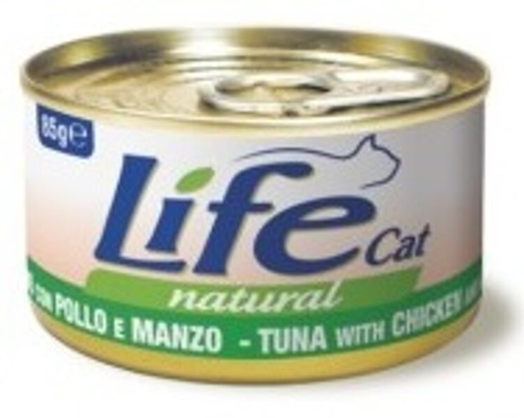LIFE CAT TUNA with CHICKEN and BEEF, 85g  - konservi kaķiem ar tunča, vistas un liellopa gaļu