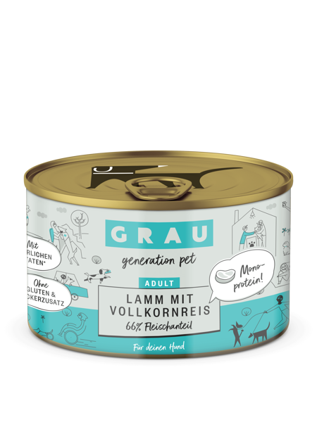 GRAU Lamm mit Vollkornreis 200g - консервы с бараниной и коричневым рисом для взрослых собак