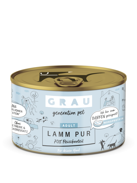 GRAU Lamm Pure  200г - консервы с бараниной и коричневым рисом для  взрослых собак (Монопротеин)