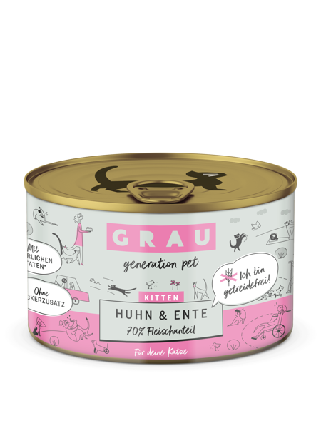 GRAU Kitten Huhn & Ente 200g -  konservi kaķēniem ar vistas un pīles gaļu